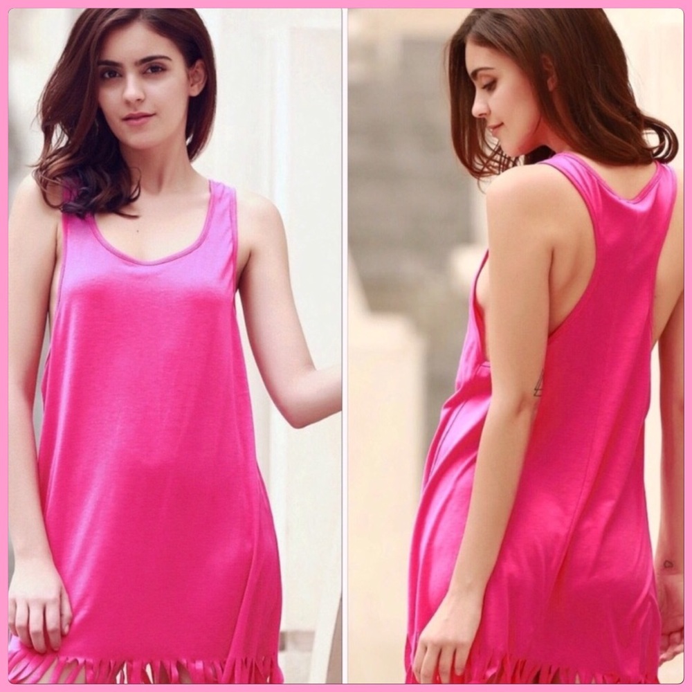 NWT 2X HP Flirty Hot Pink Fringe Swimsuit Coverup Dress Size M